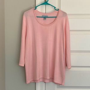 Women’s 1X Sag Harbor Light Pink 3/4 length Sleeve Top